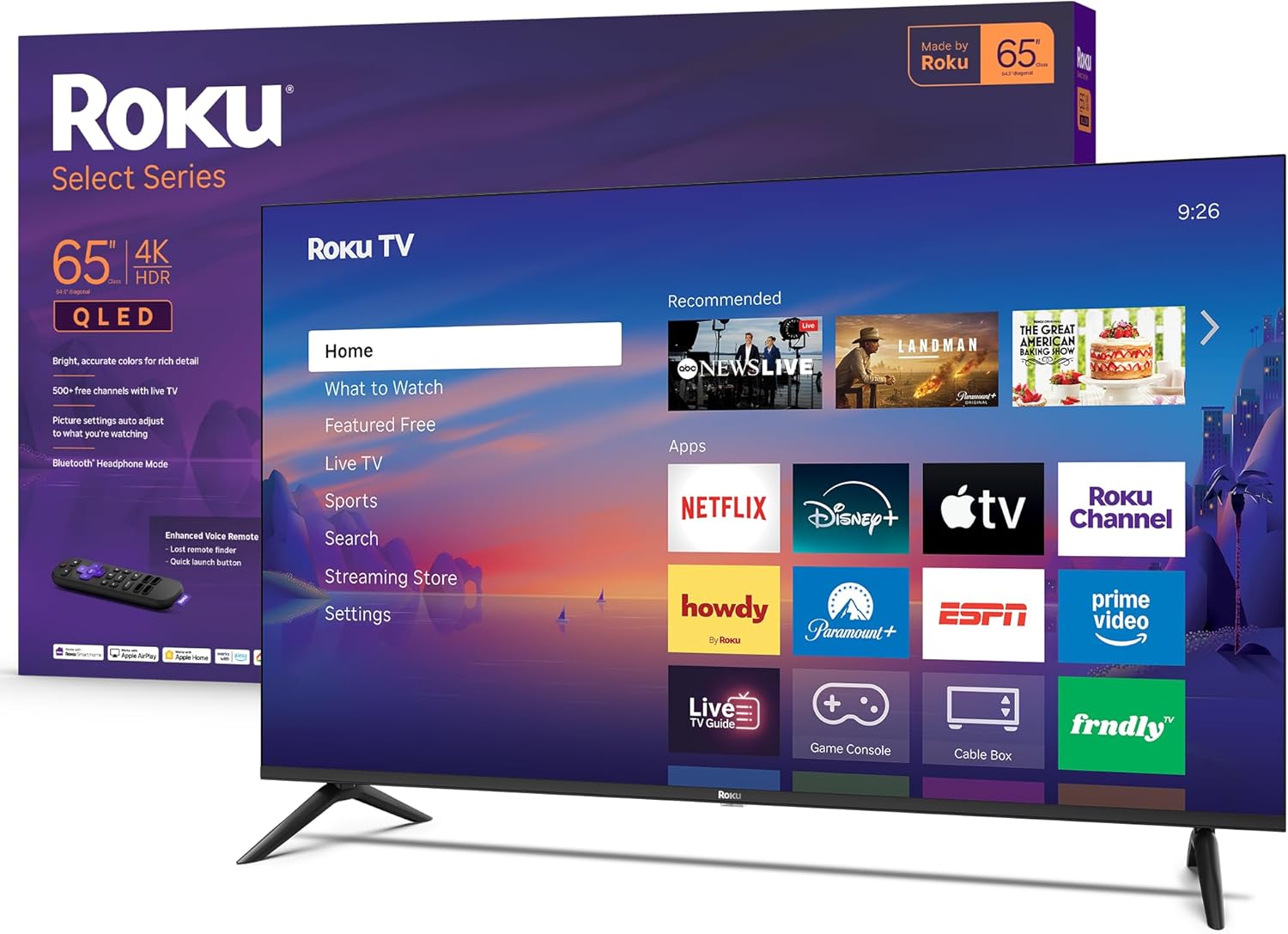 Roku Smart TV 2026, 65-Inch Select Series, 4K QLED with Voice Remote